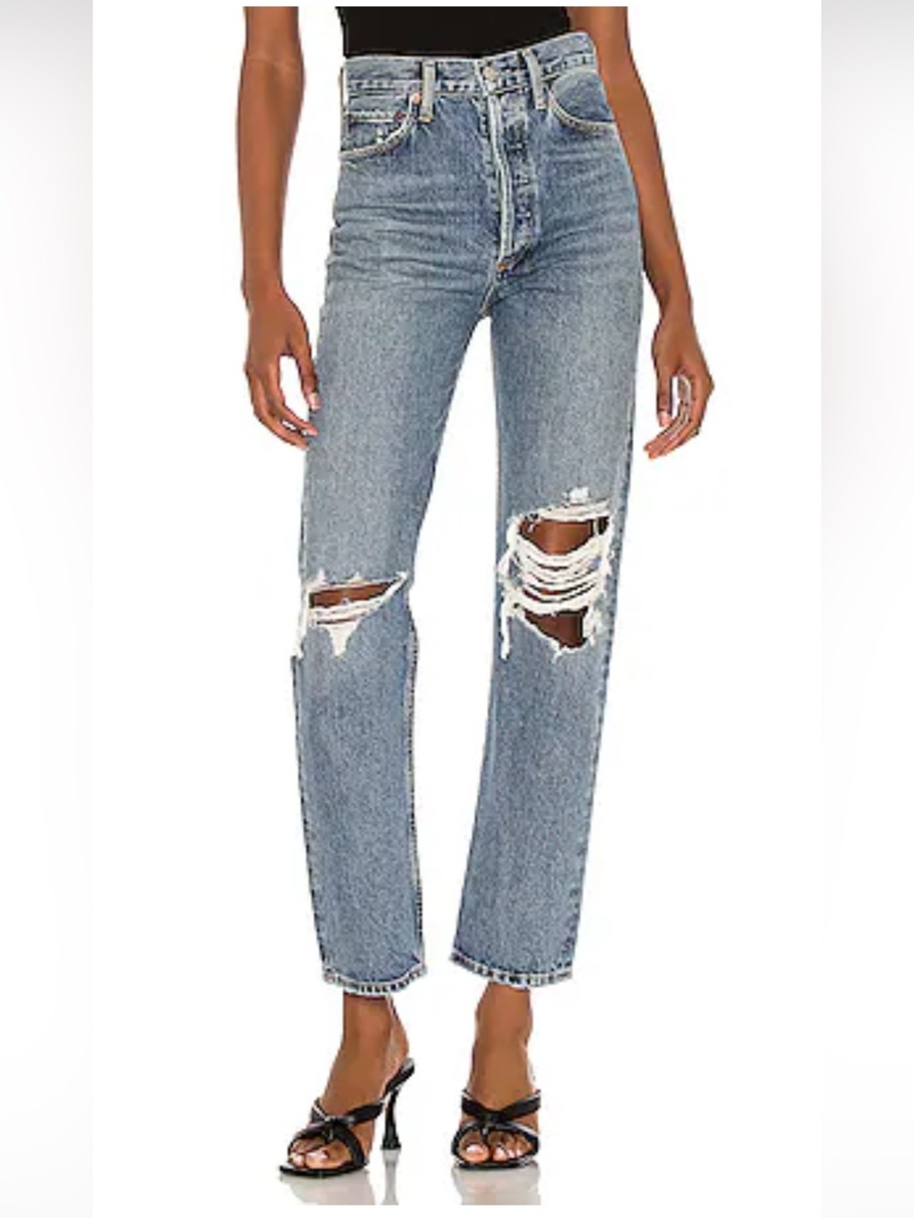 Agolde 90’s Pinch Waist in Backdrop. Straight Leg Distressed Jeans